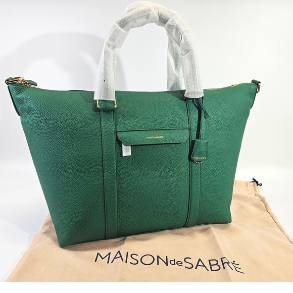 Maison de Sabre Handbags - Maison de Sabre Large Leather Weekender Bag Emerald Green Duffel Tote Carry On